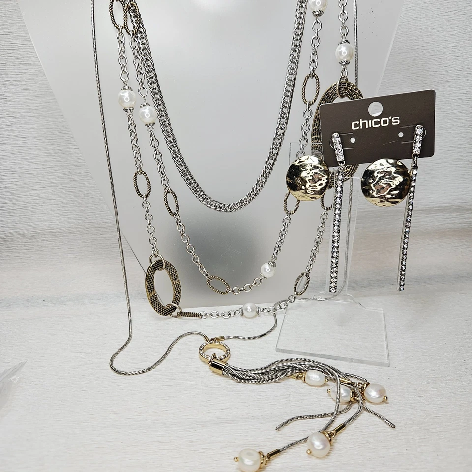 Chicos 2 Collares Capas Perlas Lariat 2 Pr Pendientes Estrás Metales Mezclados Foto 2 de 4