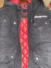Snap On Tools Men s Large Work Wear Black Red Full Zip Up Quilted Hooded Jacket