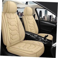Leather Car Seat Covers Front Pair, Waterproof Breathable Faux FRONT SET BEIGE