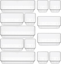 12Pc Clear Drawer Organizer Set Makeup Jewelry Storage Trays Bathroom Kitchen