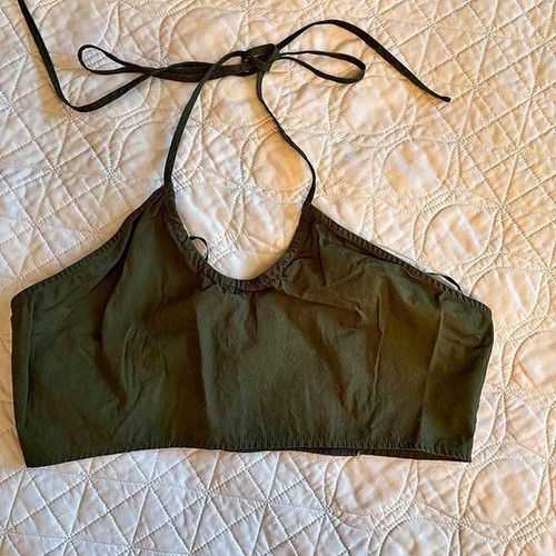 Y2k Olive Green Halter cropped micro top