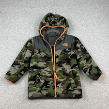 The North Face Jacket Boys XXS 5 5t Camo Green Hooded Fleece Full Zip Reversible