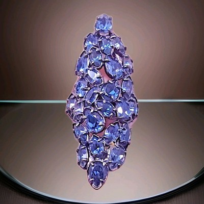 Vintage Alexis Bittar Swarovski Blue Crystal Black Metal Cocktail Ring size 7