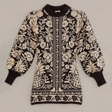 $200 NWOT Farm Rio Black Pineapple Garden Mini Sweater Dress Sze Small