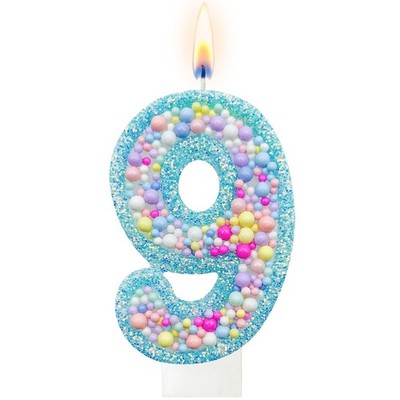 AEYSYU Number 9 Birthday Candle with Blue Glitter Edge and 9, 