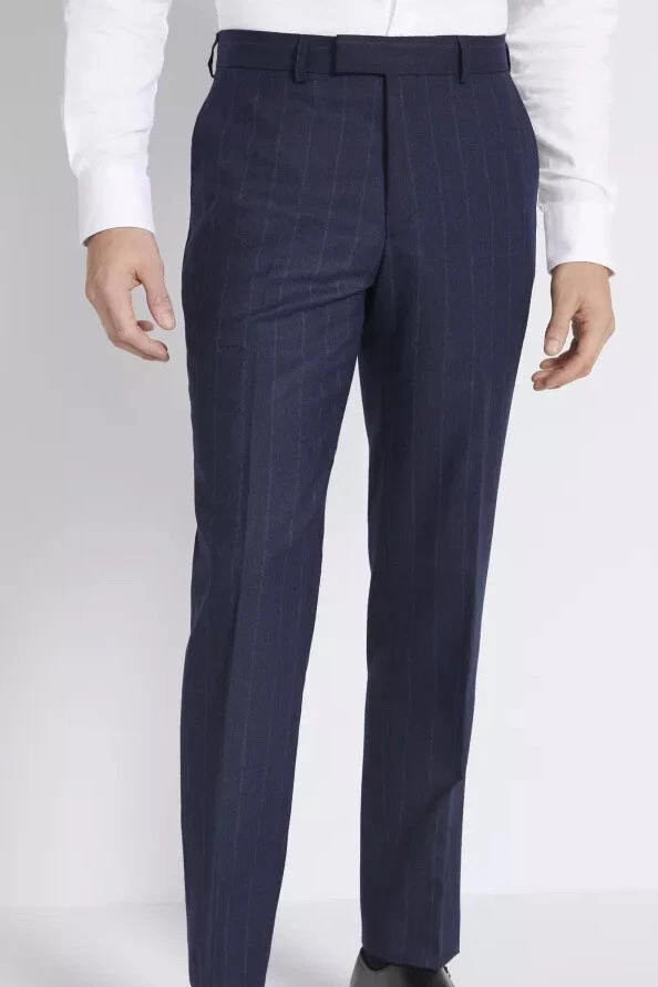 BNWT Moss Bros Regular Fit Blue Stripe Trousers Size 44 S