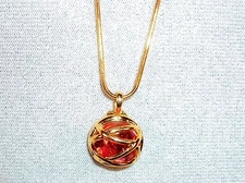 Caged Pendant Gold Tone Necklace w/10 Changeable Faux Gemstones