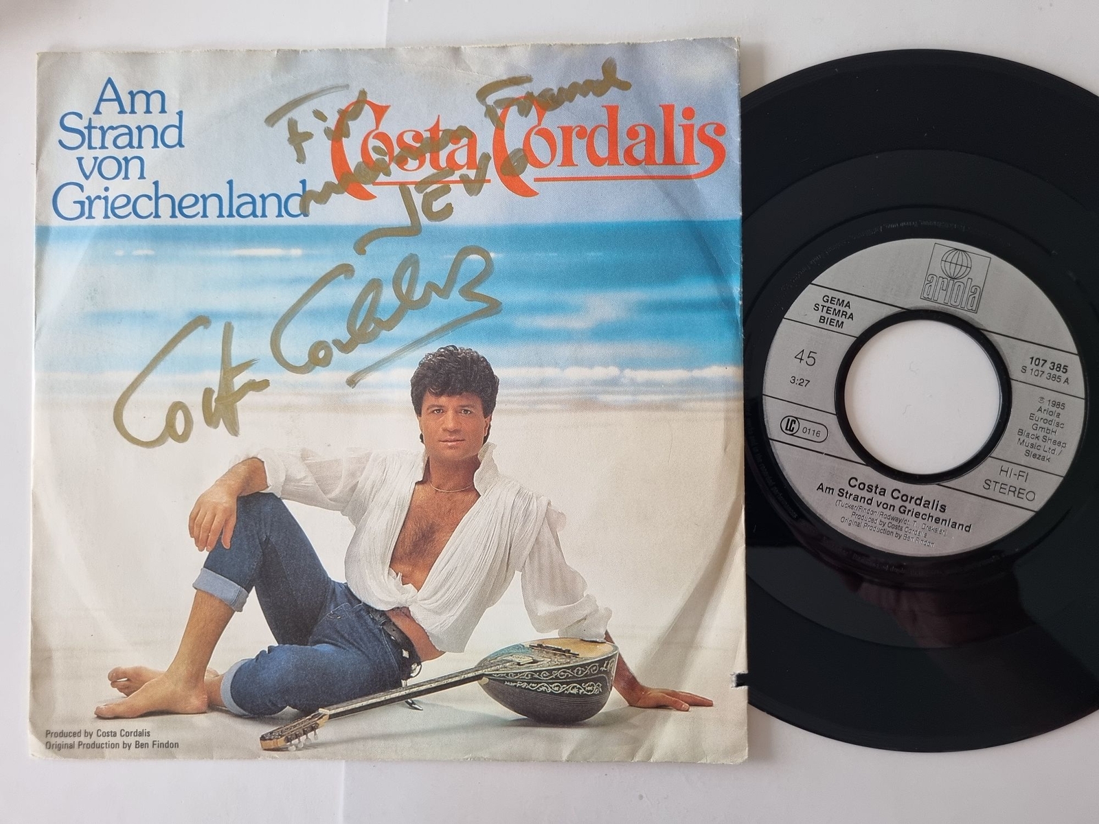 Costa Cordalis - Am Strand von Griechenland 7'' SIGNIERT MIT AUTOGRAMM
