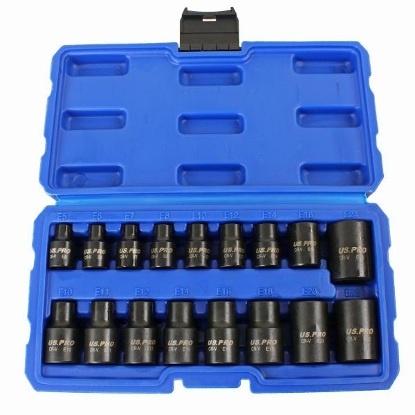 17pc E TORX IMPACT SOCKET SET by US PRO TOOLS E5/E24 female star torque ...
