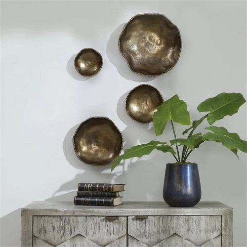 Uttermost Lucky Coins Aluminum Wall Bowls in Vintage Brass (Set of 4) - Picture 5 of 7