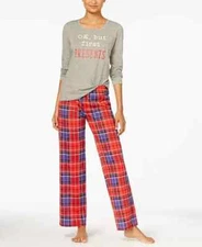 Jenni by Jennifer Moore Knit Top & Printed Pants Pajama Set, Red XS