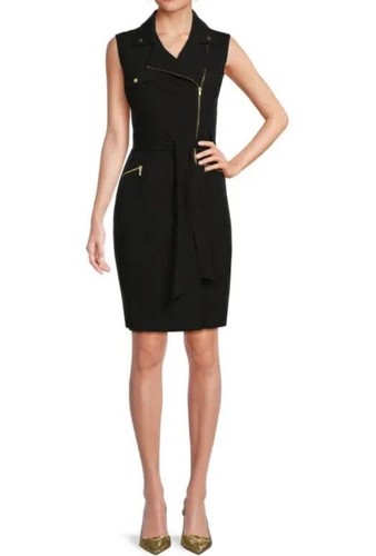 Calvin Klein Womans Black Moto Zip Sheath Dress Size 8 - 第 11/11 張圖片
