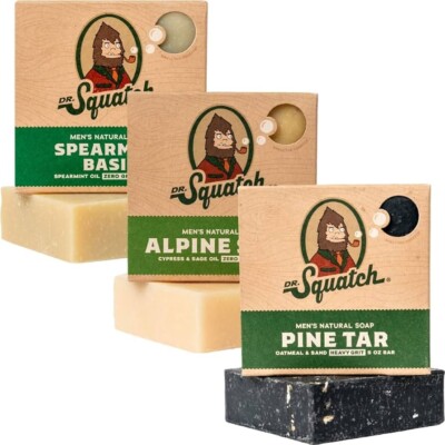 3 x Dr Squatch Seife Kiefernteer Alpensalbei Minze Basilikum Cold Process 5oz Bar