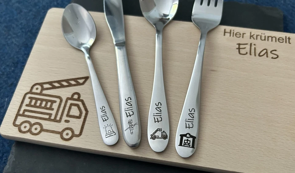 Kinderbesteck mit Gravur / Feuerwehr / Personalisiert mit Namen / Geschenkidee - Bild 4 von 4