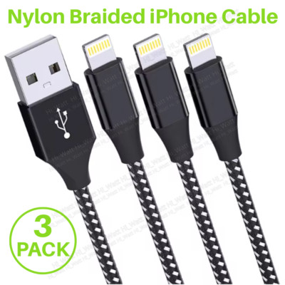 3Pack Braided USB Cable For iPhone 14/13/12/11/Pro/XS/XR/8/7/6 Fast Charger Cord