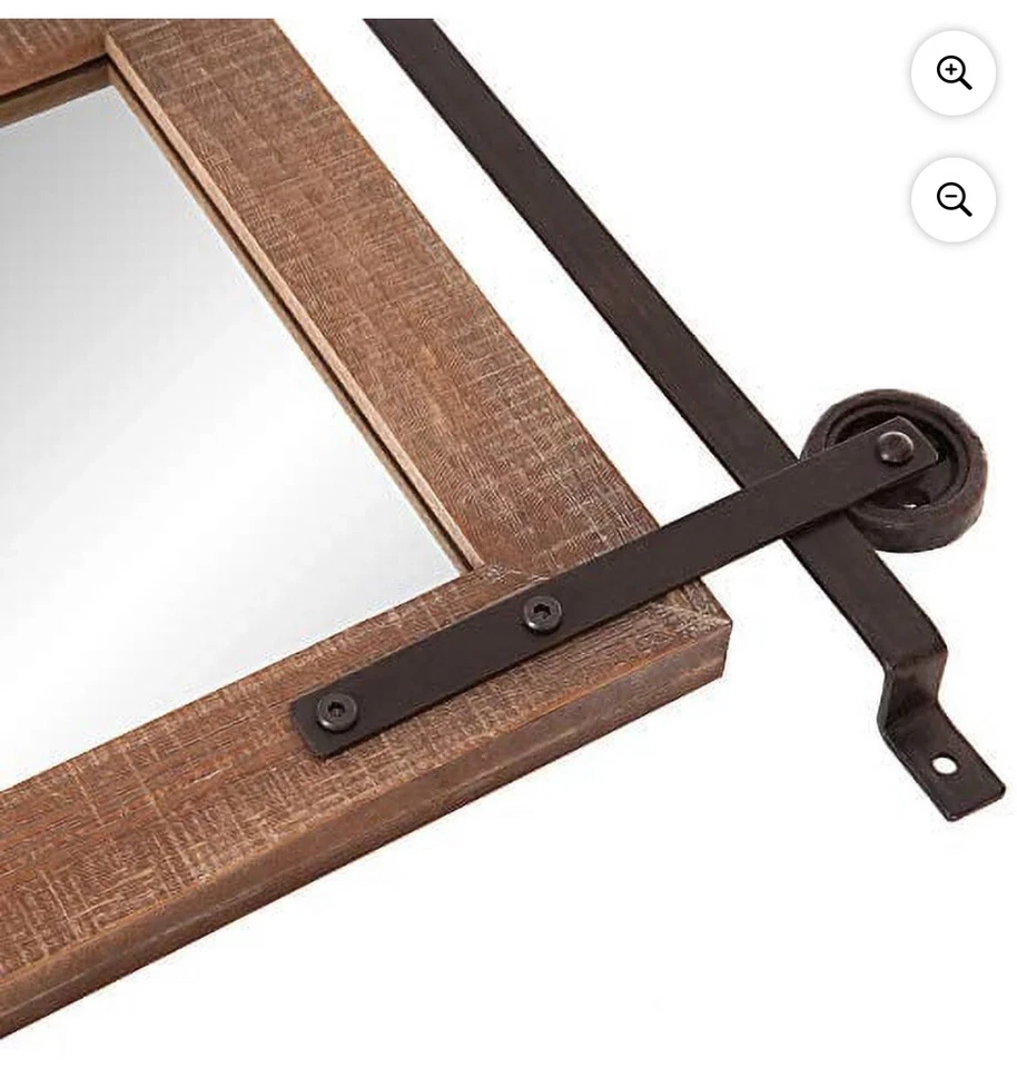 Patton Wall Decor 30x36 Sliding Barn Door Wood Window Wall Mirror, Brown - Image 2 of 3