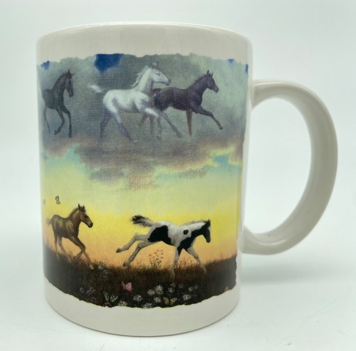 VTG Leanin’ Tree Wild Horses Colts in Field Ceramic Coffee Mug Cup MGW556092 EUC