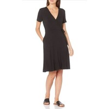 NEW Amazon Super Soft Essentials Cap-Sleeve Faux-Wrap Dress L