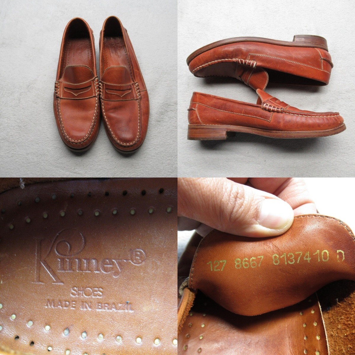 Kinney Loafers Shoes Men 10 D Brown Leather Penny Moc Toe Saddle