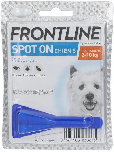 Pipette anti puces tiques Frontline Spot On pour stopper les démangeaisons du petit chien