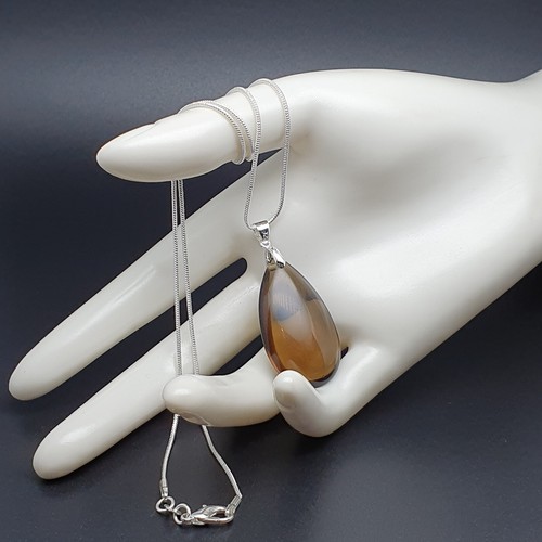 Smoky Quartz Necklace Natural Gemstone Teardrop Pendant Silver Plated Chain - Picture 14 of 15
