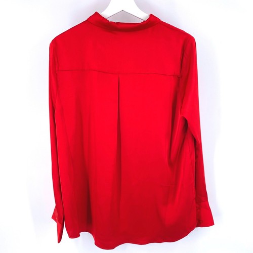 AQUA Satin Button Front Blouse in Ruby Red Size L Classic Formal Pary - Picture 3 of 7