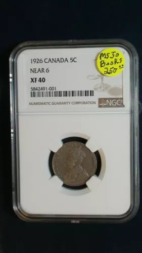 1926 NEAR 6 Canada Nickel NGC XF40 BETTER DATE 5C Coin PRICED TO SELL RIGHT NOW!