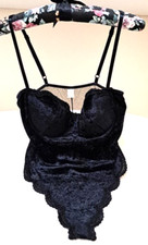 Victoria's Secret Gold Label 36/C Black Velvet Teddy Lingerie Bodysuit