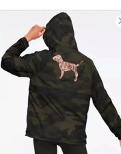 VICTORIA'S SECRET PINK BLING Dog Logo CAMO Pullover Hoody 2019 M/L RARE Last 1