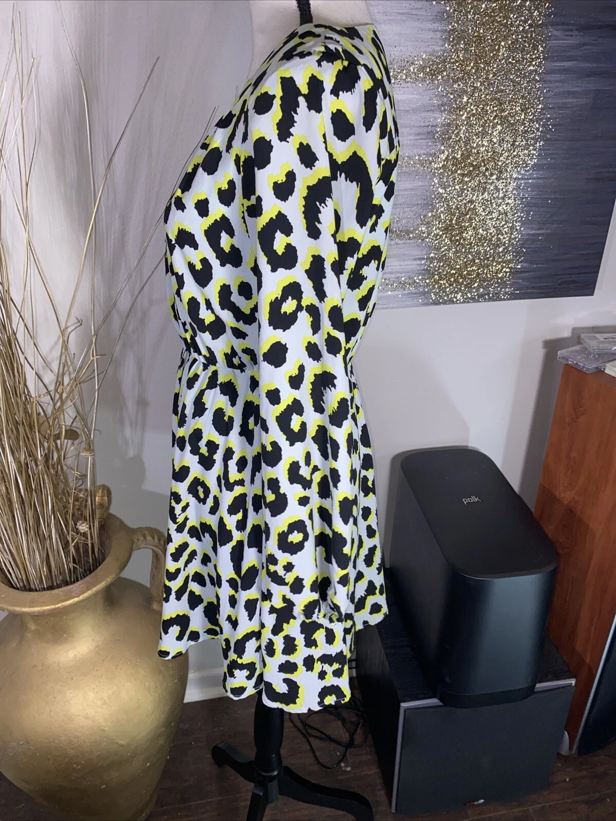 VETEMENTS Abito corto Gianni Bini multicolore manica lunga scollo a V taglia small vita elasticizzata