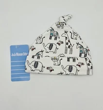 JoJo Maman Bébé Baby Knot Hat White Safari Animals Print 100% Cotton Newborn