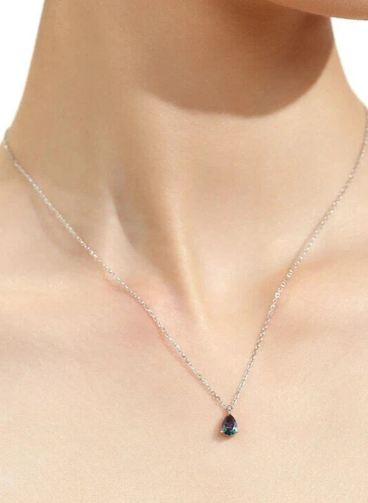 925 Sterling Silver Purple Amethyst Color Teardrop Necklace Gift For Her - Image 4 of 4