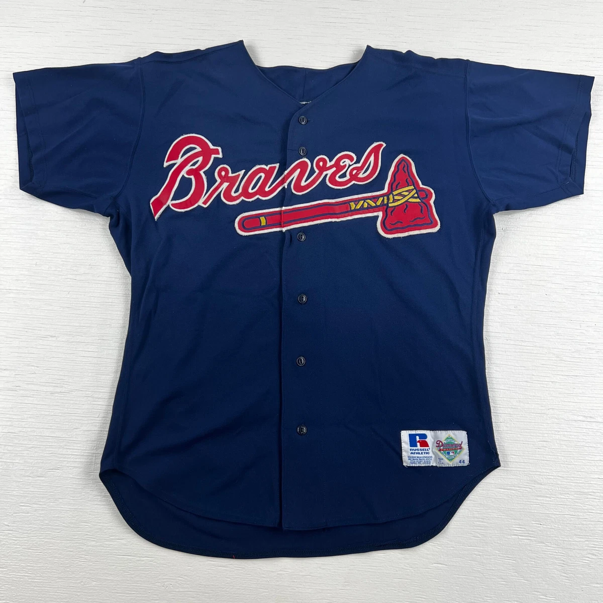 Vintage Atlanta Braves Russell Jersey Size 44 Large Blue Authentic Diamond