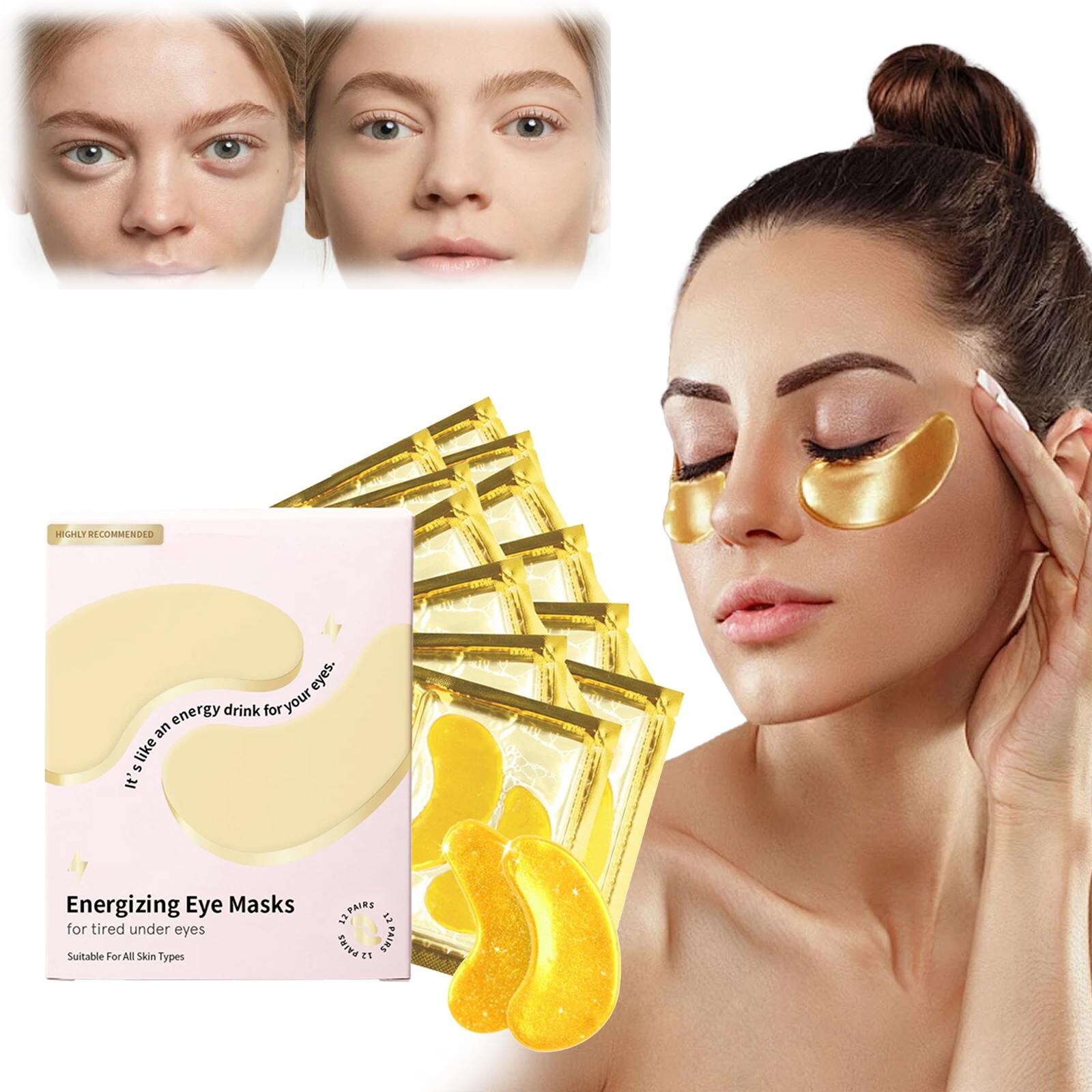 Anti-Aging Gold Eye Mask 12 Pairs for Dark Circles & Puffiness Relief-image