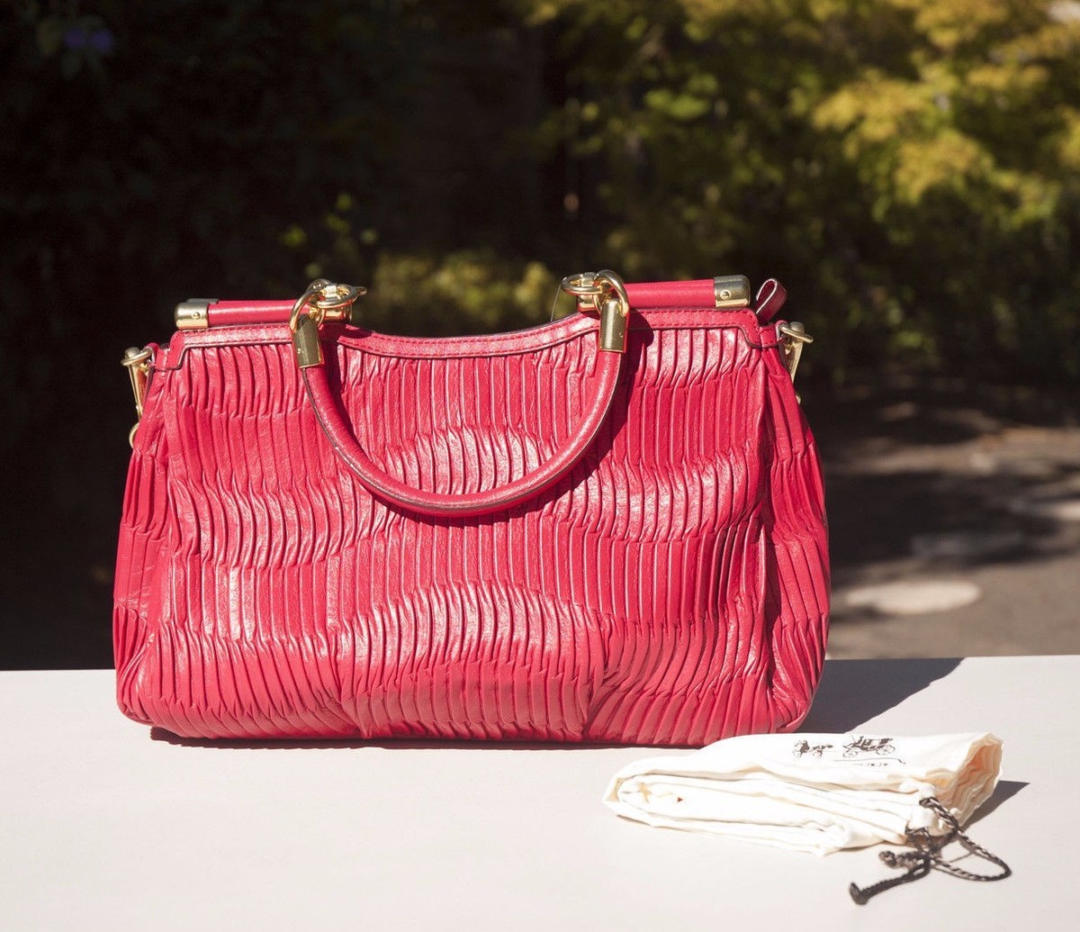 NWT COACH MADISON GATHERED LEATHER CARRIE F21281 PUNCH RED PINK | eBay