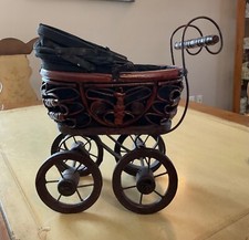 VINTAGE Collectible Wicker Baby CARRIAGE Wroth Iron ANTIQUE 11 Inches Tall