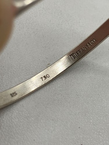 TIFFANY & Co. Sterling Silver & 18k Accent Hook Bracelet 2.5in Diameter - 13g - Picture 5 of 7