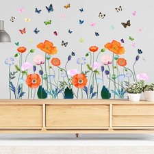 6 Pieces Flowers Wall Decals Vinyl Flowers Wall Stickers Removable Floral Wal...