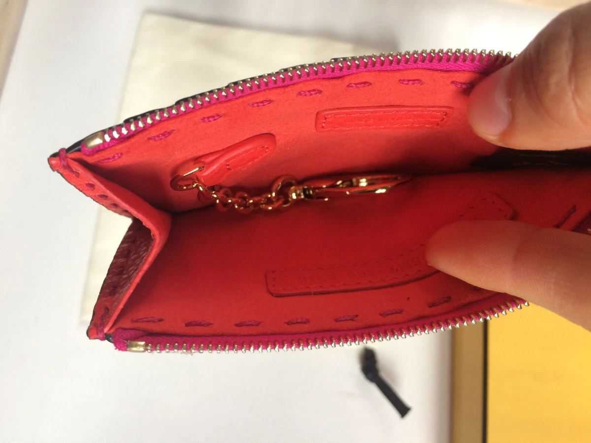 FENDI SELLERIA Pink Orange Genuine Hand Stitched Wristlet Wallet