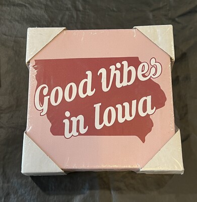 Good Vibes In Iowa IA 6 x6  Pink Canvas Locker Dorm Desk Aesthetic Des Moines  