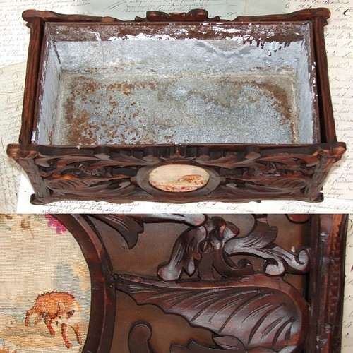 Antique Black Forest Carved 16" Jardiniere, Plant Box, Griffins with Fox & Lamb - Picture 5 of 17