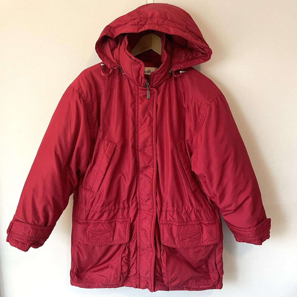 Eddie Bauer Red Parka Coat Goose Down Jacket Wmns Sz Small S Removable Hood  Flaw