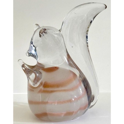 Vintage Murano Style Art Glass Squirrel Pink White Hand Blown Figurine MCM