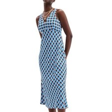 NWT On 34th Womens Size 10 Blue Brown Geometric Print Sleeveless Midi Dress