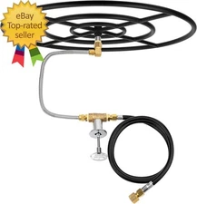 Natural Gas Fire Pit Burner Ring Installation Kit, Black Steel, 30-Inch