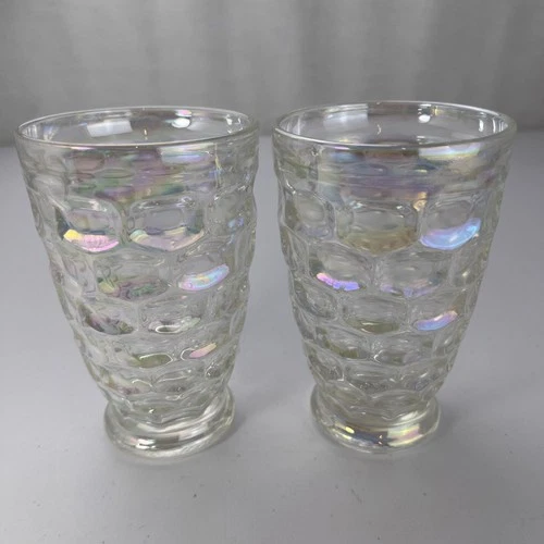 2 Iridescent Yorktown Thumbprint 12 Oz Tumblers Glasses By Federal Glass? VTG