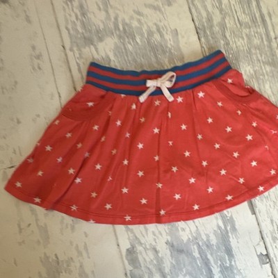 Mini Boden Girls A-Line Skirt 4-5Y Star Print Striped Waist Bow Pockets Red