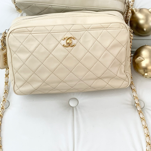Chanel Lambskin Camera Bag Chain Shoulder Crossbody Bag Beige Women S - Picture 1 of 9