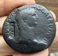 ROMAN. CLAUDIUS . (41-54 A.D). LARGE BRASS SESTERTIUS. NERO COUNTERSTAMP.