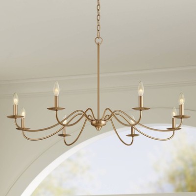 Soft Gold Round Chandelier 42'' Traditional 8-Light Fixture for Dining Room House